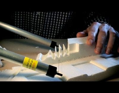 ASMR slicing foam with hot wire cutter, satisfying