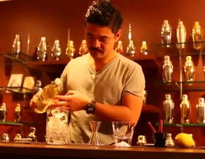 Mustached Bartender Makes A Mizunara Old Fashioned